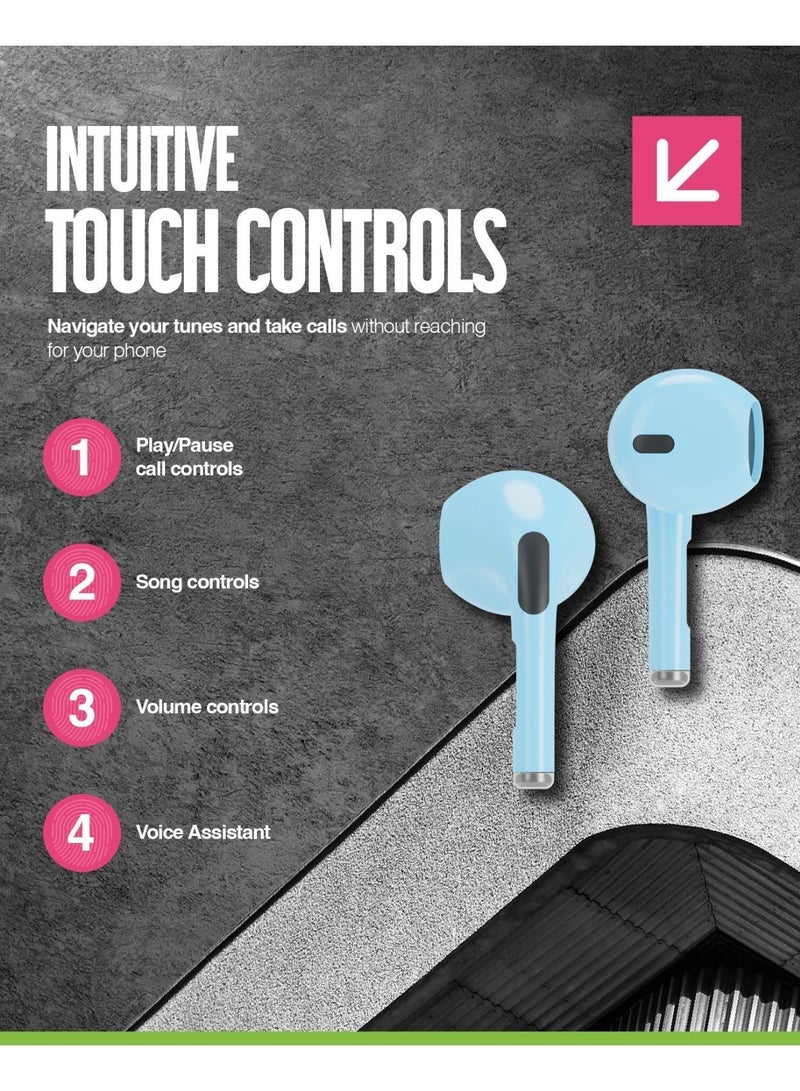 جوس سماعات أذن لاسلكية Juice Pick 'N' Mix - سماعات أذن بلوتوث مع علبة شحن، كابل USB-C، عناصر تحكم باللمس، مدة تشغيل 20 ساعة، مدى 10 أمتار - أزرق - Image 4